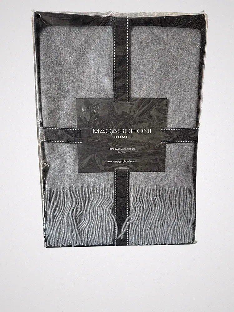 100% Cashmere Luxury Throw Blanket Grey MAGASCHONI SZ (50x60)