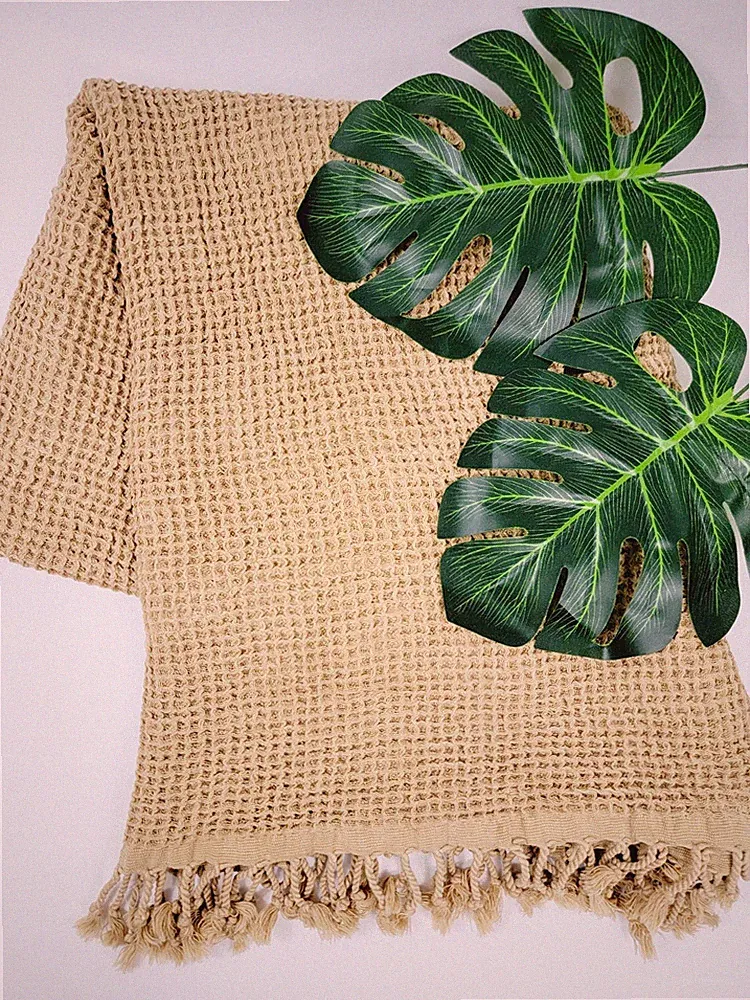 100% Cotton Waffle Honeycomb Pattern Machine Wash Throw Blanket
