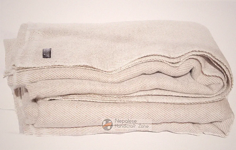 100% Natural XL Himalayan Cashmere Blanket/Throw 90"x108" From Nepal (Beige)