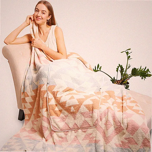 2 in 1 Comfyluxe Soft Cozy Boho Tribal Microfiber Throw Blanket Pillow pink blu