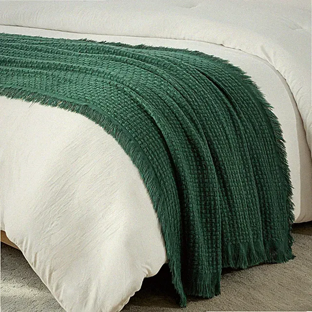 50x60 Inch Forest Green Knit Fringe Couch Throw Blanket Soft Warm Reversible