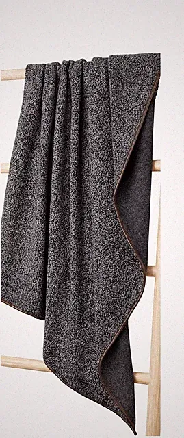 Akwaaba Inns For Hotel Colle Boucle Faux Leather Trim Throw Blanket 50"x70" Grey