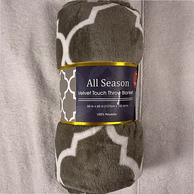 All Season Velvet Touch Throw Blanket Gray White Geometric Trellis Cozy 50x60