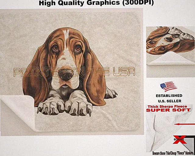 Basset Hound Dog Breed Sleeping Puppy Art Sherpa Fleece Throw Blanket
