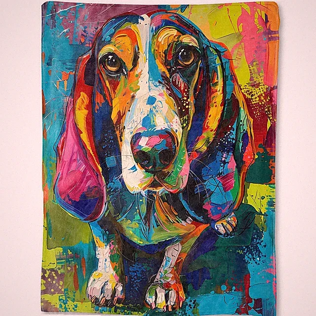 Basset Hound Flannel Blanket Colorful Dog Face Portrait Throw 50x60 Inch