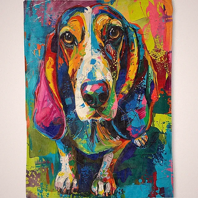 BASSET HOUND FLANNEL BLANKET COLORFUL DOG FACE PORTRAIT THROWGIFTS FOR KIDS ADUL