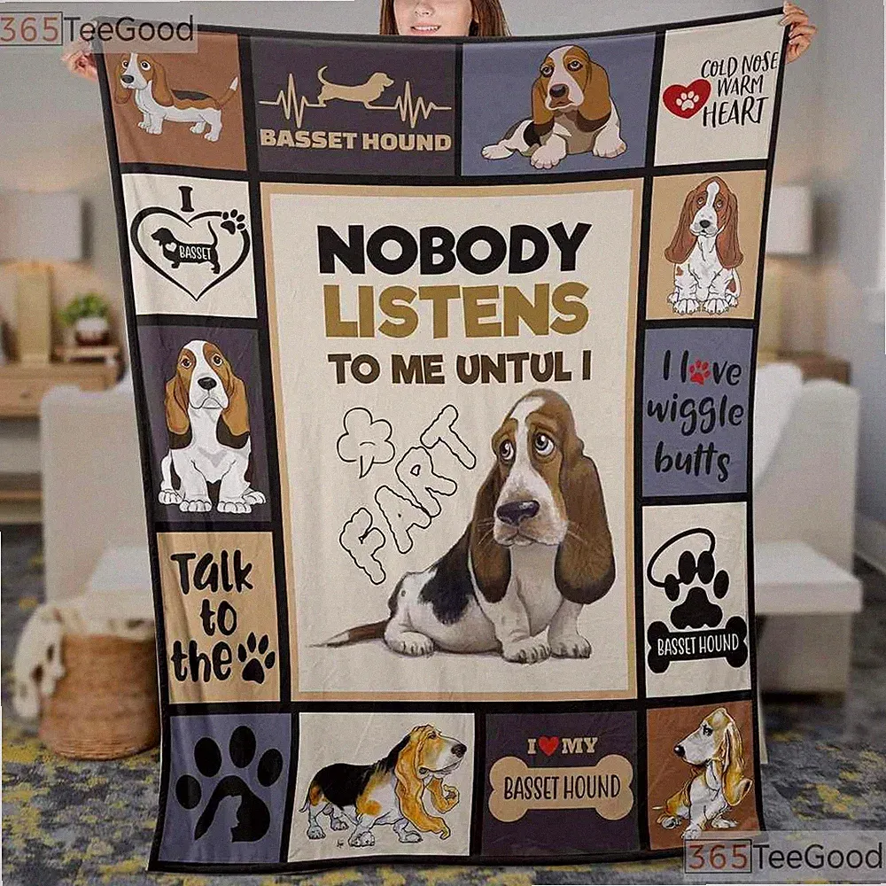 Basset Hound Fleece Blanket, Cozy Dog Lover Gift Cute Pet Throw Blanket