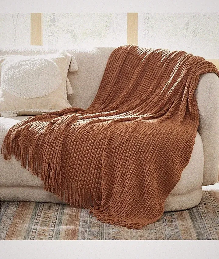 Bedsure Burnt Orange Throw Blankets for Couch - Decorative Woven Throw Blanket