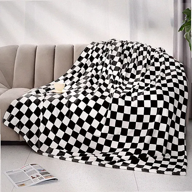 Black Checkered Blanket Soft Fuzzy Throw Blanket Fleece Checkerboard Gifts