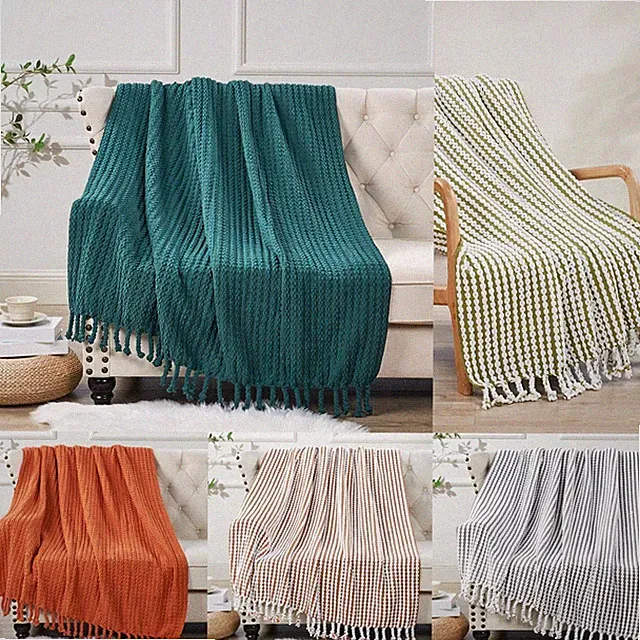 Boho Chain Tweed Throw Blanket Cozy Tassel Sofa Couch Bed Throw Home Decor Gifts