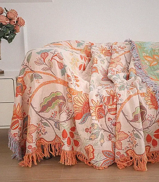 Boho Cotton Muslin Throw Blanket 80x90 Reversible Lightweight for Bed Sofa