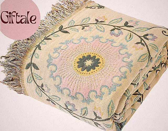 Boho Throw Blanket 80"X90" - 100% Cotton Ultra Soft Rustic Quilt, Green Floral P
