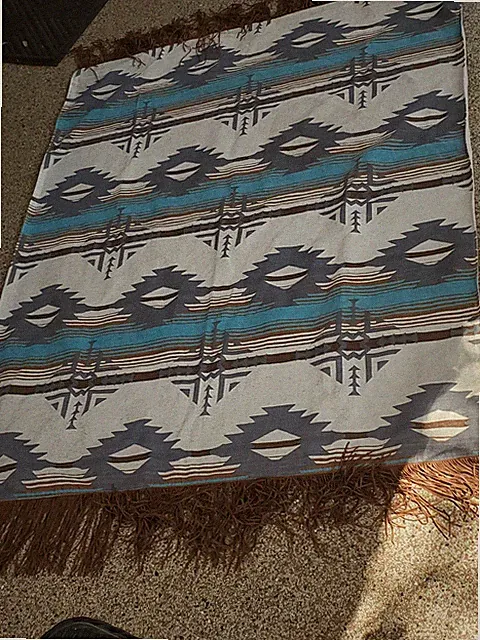 Carstens Home Turquoise Earth Southwestern Throw Blanket Faux Leather Fringed