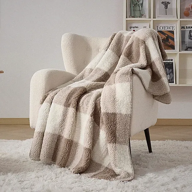 Checkered Throw Blanket Super Soft Sherpa Fleece Blanket for Couch, 50" x 60"