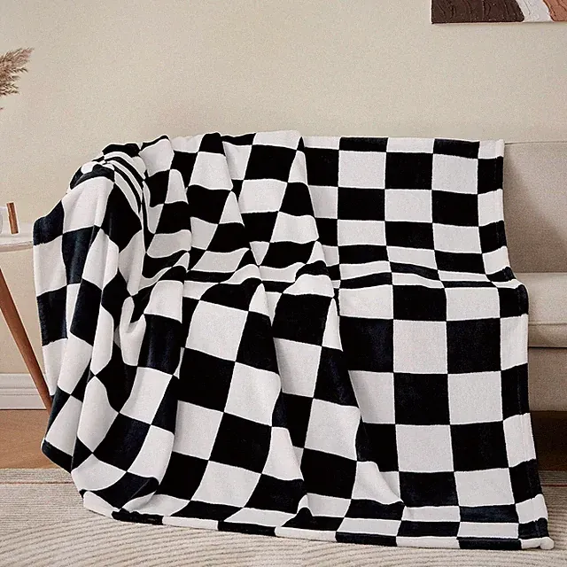 Checkered Throw Blanket Twin Size for Couch and Bed, Twin(60"x80") Black