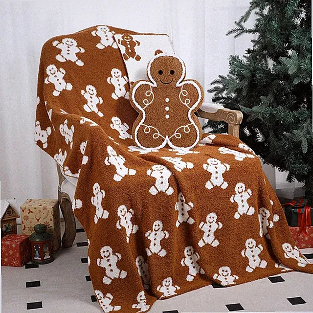 Christmas Gingerbread Man Throw Blankets Pillow Set Include Double Sided Flan...