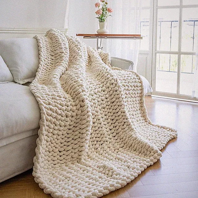 Chunky Knit Blanket - Luxury Soft Cozy 60 * 80 Throw Blanket, Woven