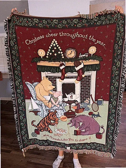 Classic Pooh Christmas Throw Blanket 58x45 Disney Winnie The Pooh Woven Cotton