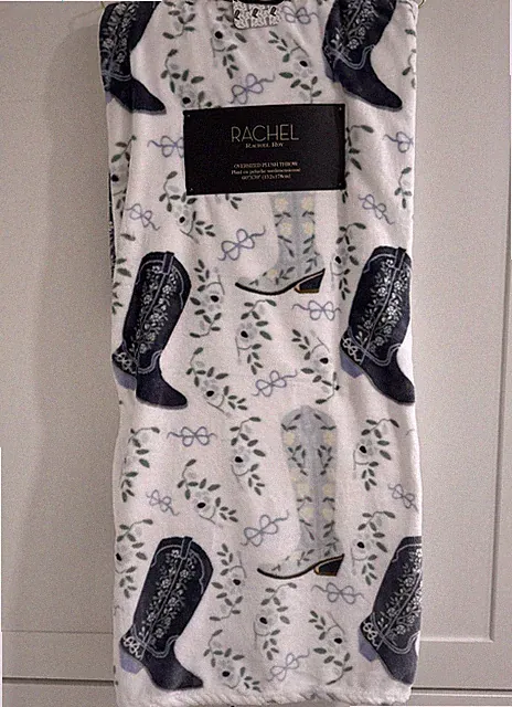 COWBOY BOOTS & BOWS 60x70” Throw Blanket Cowgirl Western Boot Denim Blue Floral