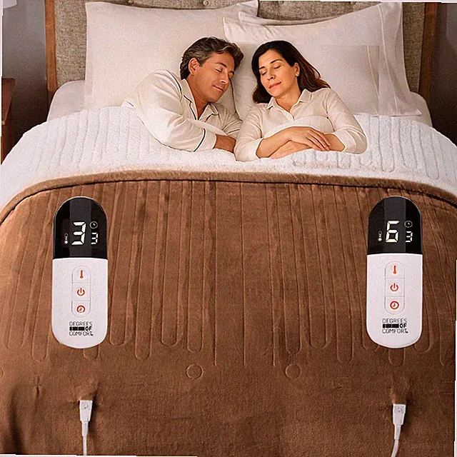 Cozy Queen Size Sherpa Electric Blanket with Dual Control & 6 Heat Settings