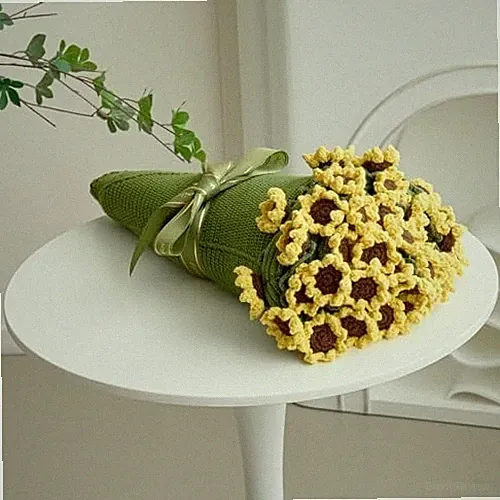 Crochet Flower Bouquet Throw Blanket, Handmade Knitted 40 inches Sunflower