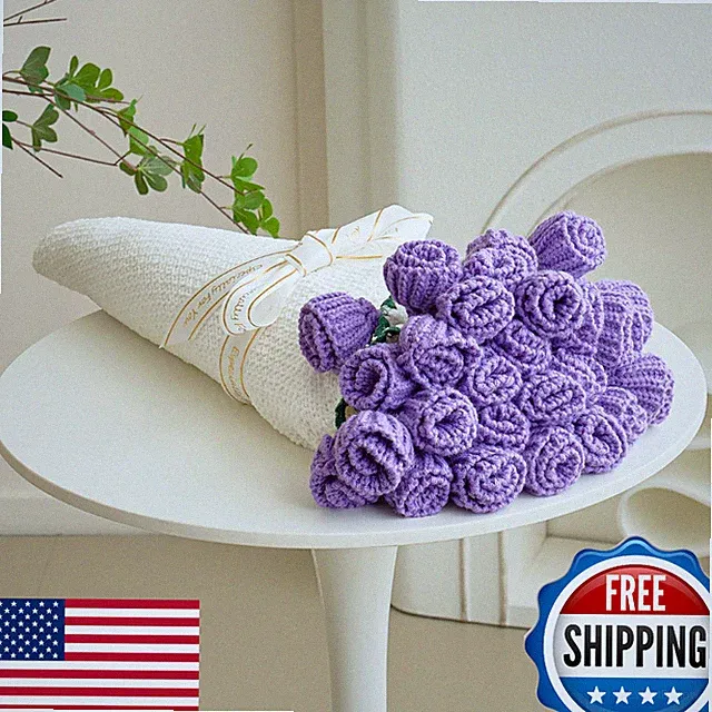 Crochet Flower Bouquet Throw Blanket, Handmade Knitted with Tulip