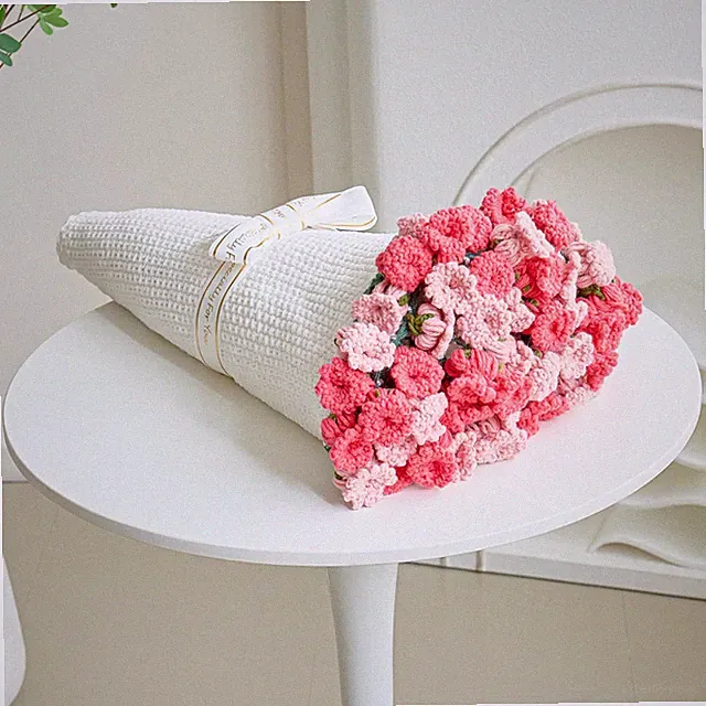 Crochet Flower Throw Blanket 60 Inch Pink