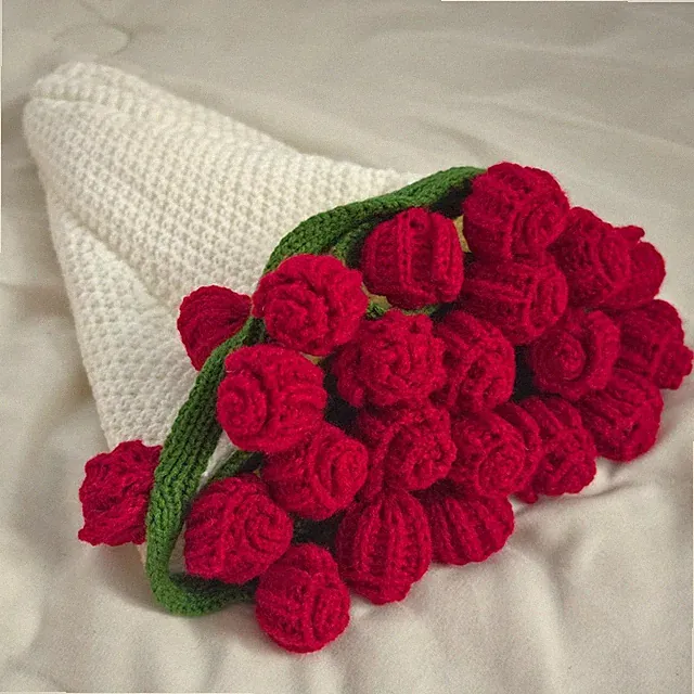 Crochet Flowers Bouquet Blanket, Handmade Rose Blankets, 24Inch Round Floral...