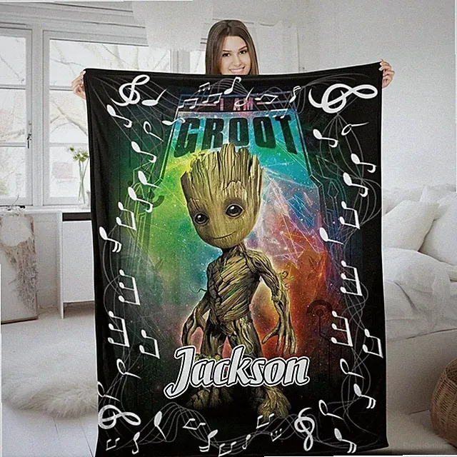 Customized Groot Blanket Personalized Flannel Couch Nap Blanket Bedding Valentin