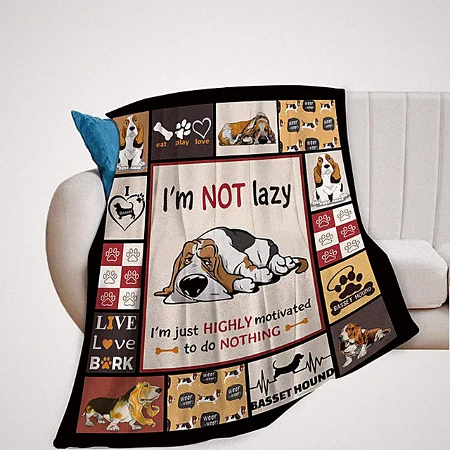 Cute Basset Hound Dog Decor Warm Plush Fleece Flannel Blanket 40x50 Inches