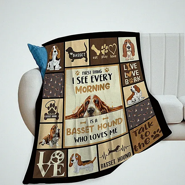 Cute Basset Hound Plush Throw Blanket Super Soft Cozy Warm Fleece 40x50 Inch