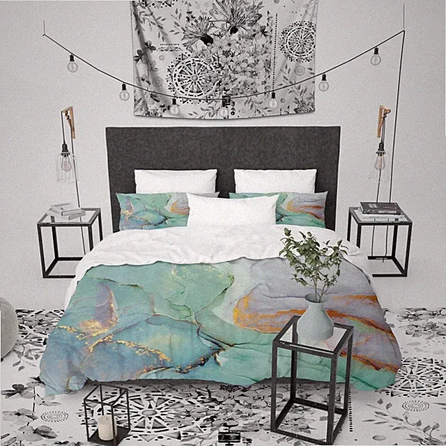 Everly Quinn Demi-Leigh 4 Piece Duvet Cover with Throw Blanket - Queen/King