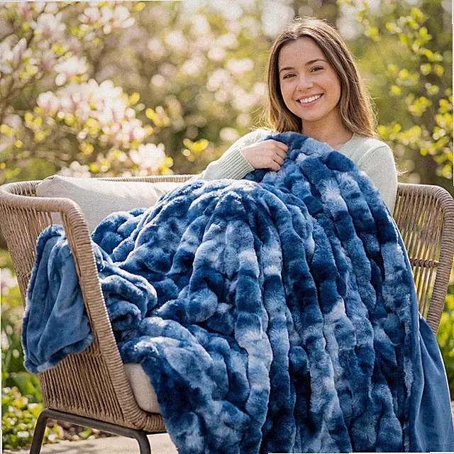 Faux Fur Bubble Throw Blanket | 1000 GSM Fluffy Soft Thick Plush Blanket | Fu...