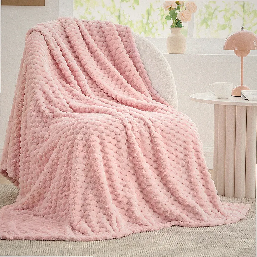 Fleece Blanket - 3D Jacquard Decorative Pink Throw Blankets for Women's Couch...