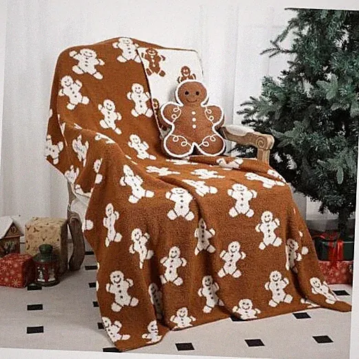 Gingerbread Man Throw Blankets Pillow Set Include Double Sided Flannel Blanket