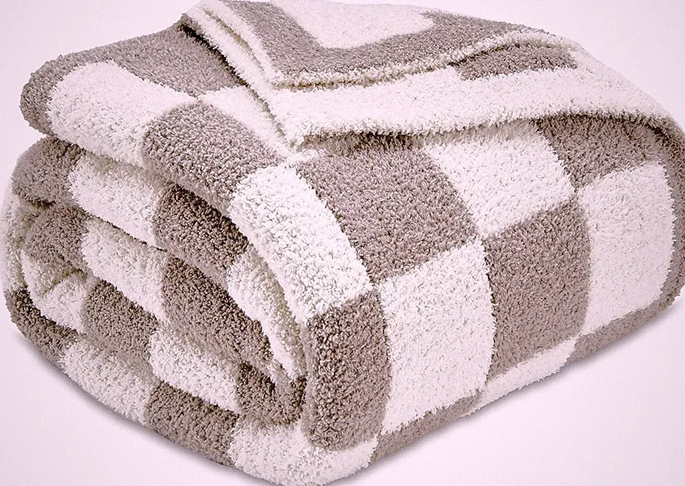 Grey White Checkered Throw Blanket 60x80 Reversible Soft Plush Sofa Bed Throw