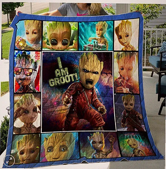 Groot Quilt, Fleece Blanket, Sherpa Blanket Gift For Wife, Husband, Besties