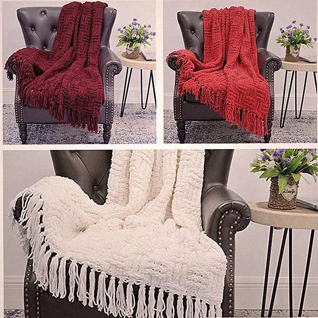 HST Cable Knit Throw Blankets with Tassels Soft Cozy Fluffy Couch Bed Sofa Decor