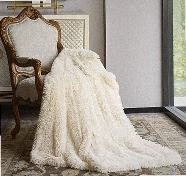 Ivory Luxury Plush Ombre Cozy Soft Throw Blanket Micro Suede Backing 50"x60"