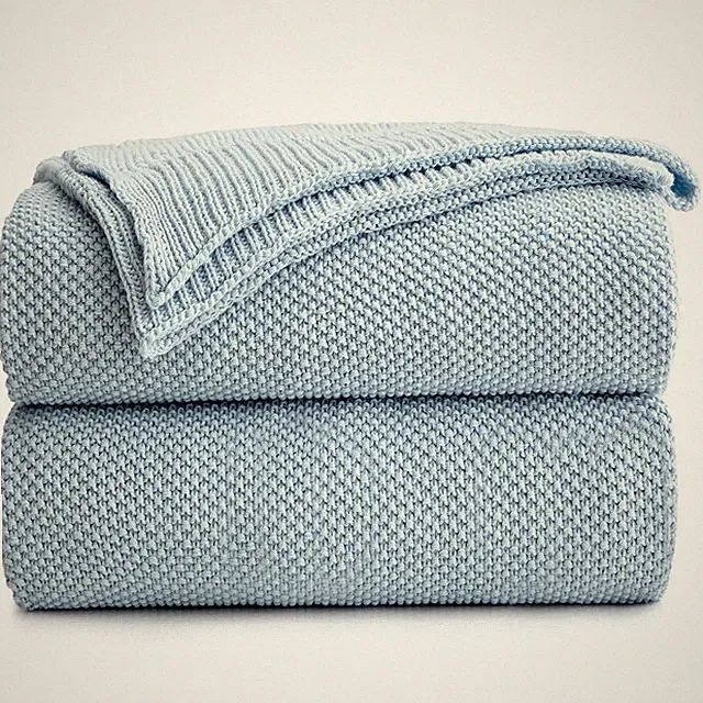 Longhui bedding 100% Cotton Light Blue Lightweight Cable Knit Throw Blanket f...