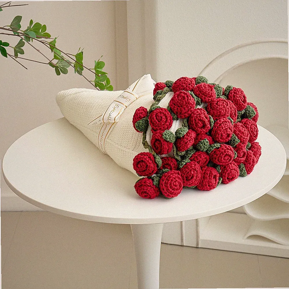 Longhui bedding 60 Inch Crochet Rose Flower Throw Blanket Handmade