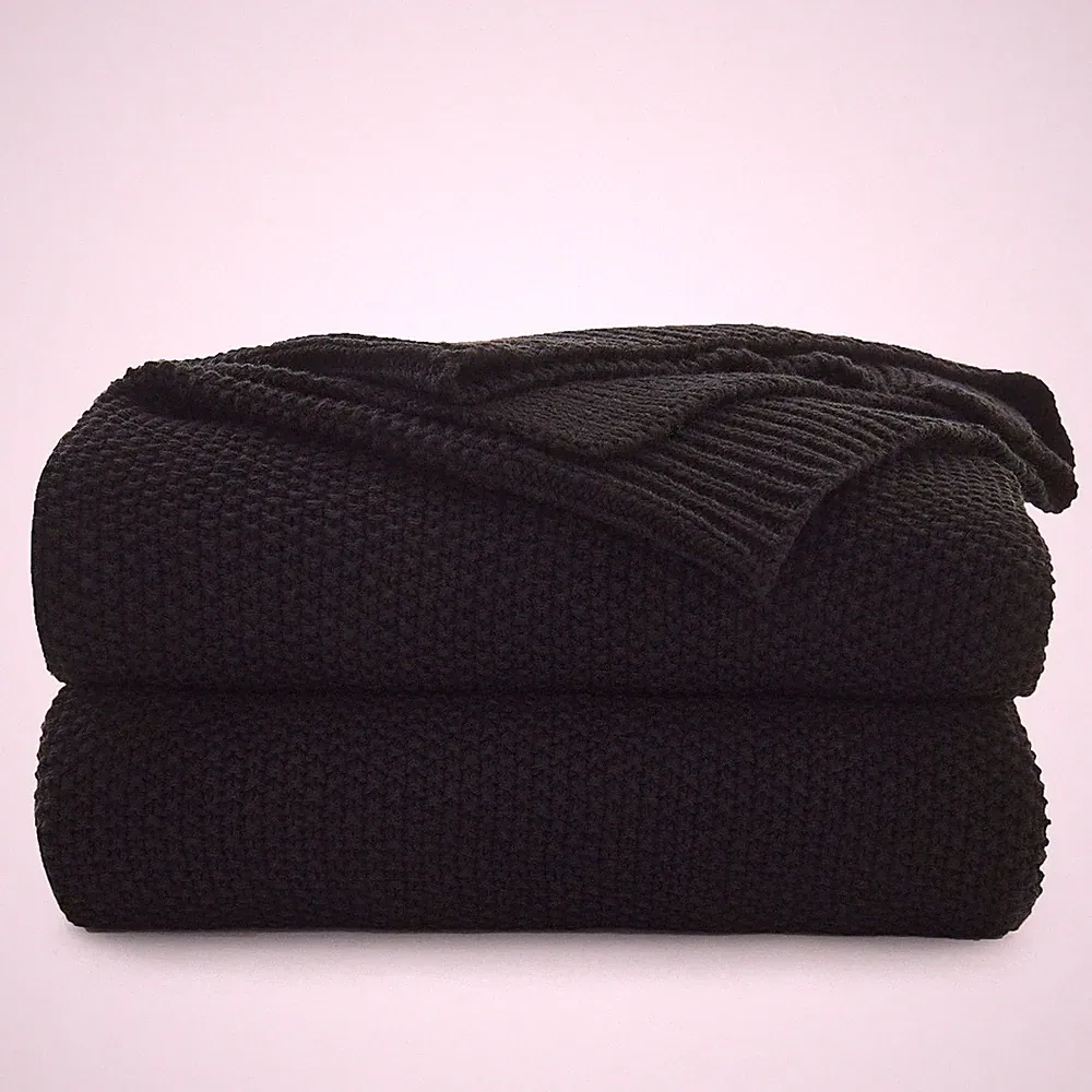 Longhui bedding Black Cotton Cable Knit Throw Blanket for Couch Sofa Chair Be...