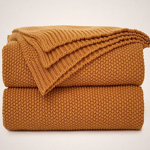 Longhui bedding Burnt Orange Cotton Cable Knit Throw 50"x60"