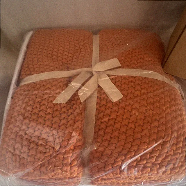 Longhui Bedding Cotton Cable Knit Throw Blanket Burnt Orange