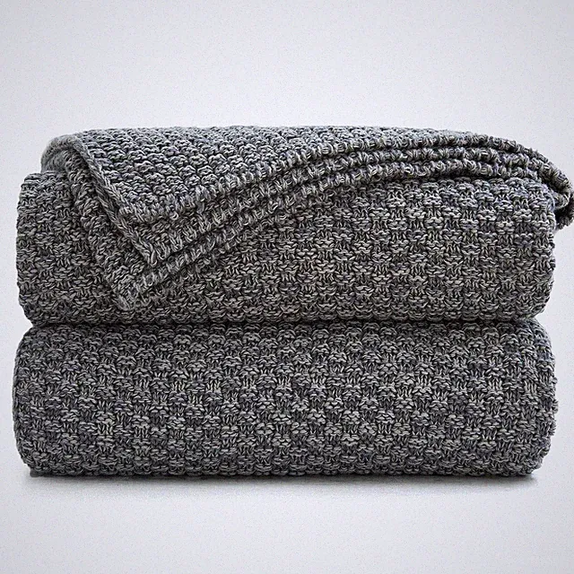 Longhui bedding Grey Knitted Throw Blanket for Couch, Soft, Cozy Machine Washabl