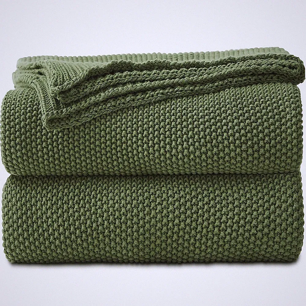 Longhui bedding Olive Green Cotton Cable Knit Throw Blanket for Couch Sofa Be...