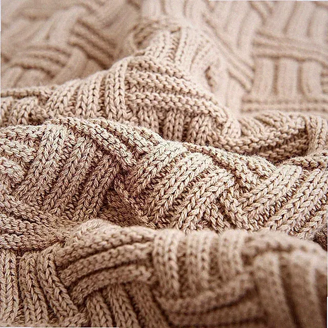 LONGHUI Khaki Cable Knit Soft & Cozy Throw Blanket, Bedding, Home Decor