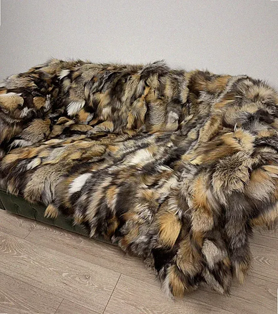 Luxury Fur Blanket. Real Fox Fur Blanket, Fluffy Fur Throw, 90 x 85 Inches