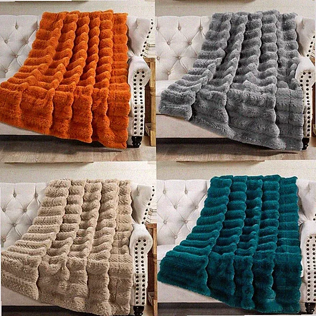 Luxury Rabbit Faux Fur Blanket – Tread Pattern Throw with Micromink Back Gift
