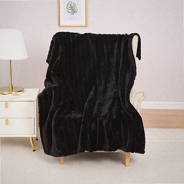 Mainstays Black Stripe Faux Fur Throw, 50" x 60", Adult/Teen